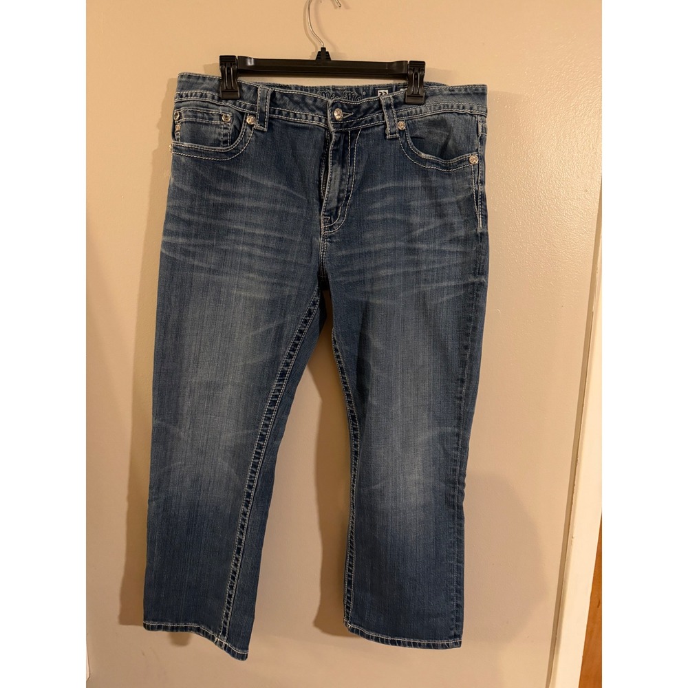Miss‎ Me JB5502P2 Boyfriend Capri Jeans Medium Wash Embroidered Flap Pocket 33